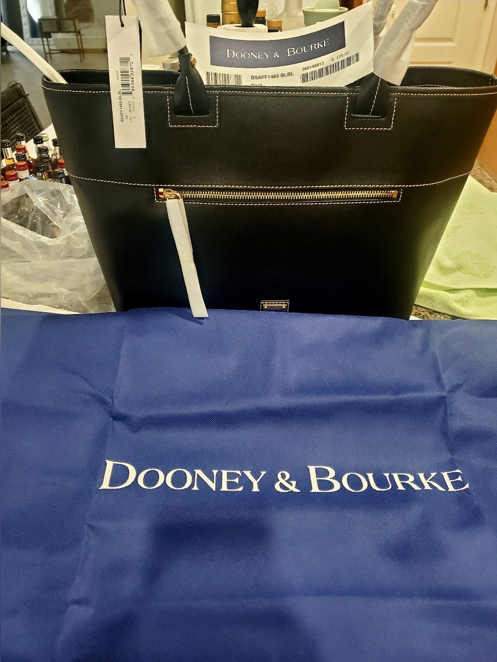 Dooney & Bourke Black Leather Zip-Top Tote